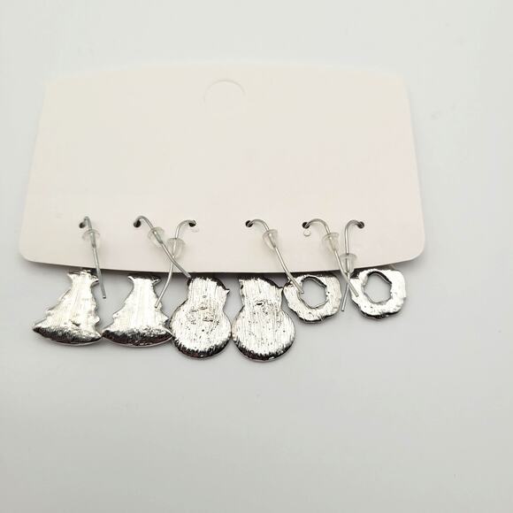 Holiday Christmas Fashion Earrings 3 Pair Tree Snowman Wreath Gift  Silver Tone - Picture 5 of 5